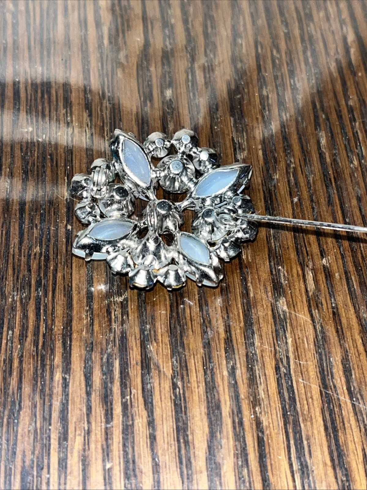 Vintage Rhinestone & Opalite Brooch/pendant 1.25″ x 1.25″ Bling