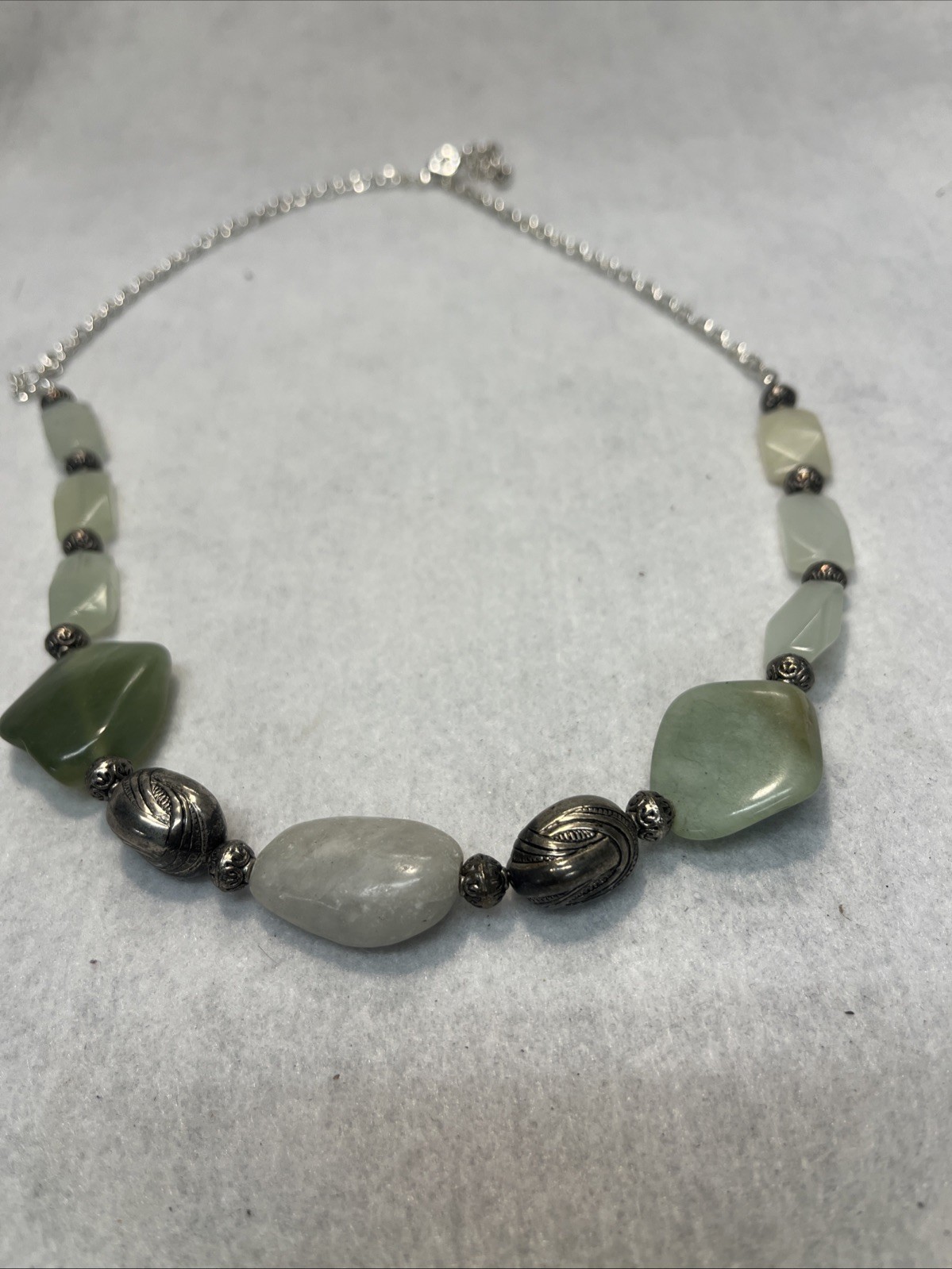 Vintage Semi Precious Large Faceted Moss Agate Stones & Agate Necklace