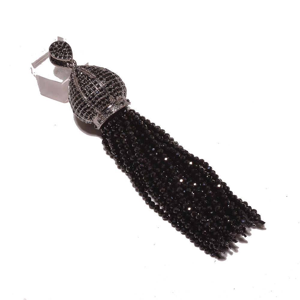 925 Sterling Silver Black Spinel Tassel,Black Spinel Tassel, Tassel Pendant