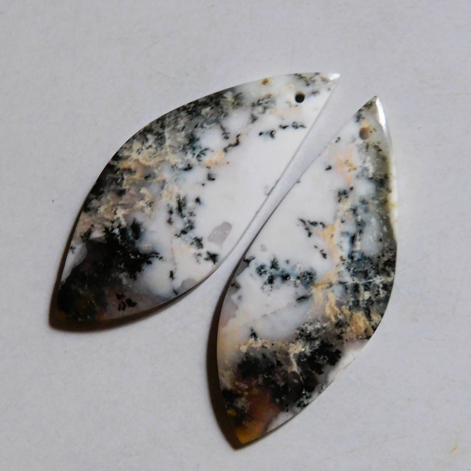 30.80 Cts Natural Dendrite Agate Drilled Cabochon Match Pair Gemstone 40X16.4MM