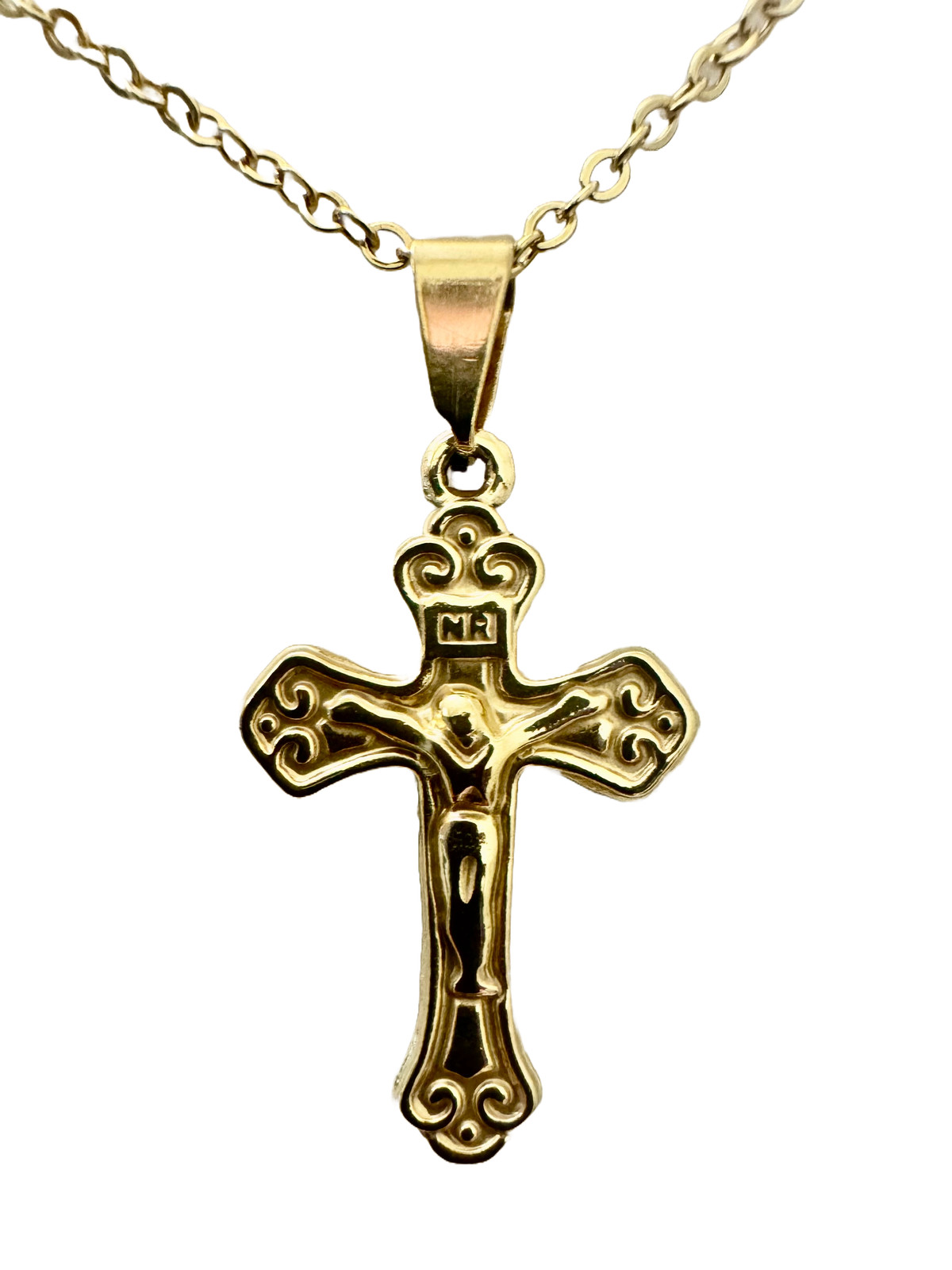 Gold Plated Stainless Steel Cross Pendant Christ Jesus 18″ Gold Plated Necklace