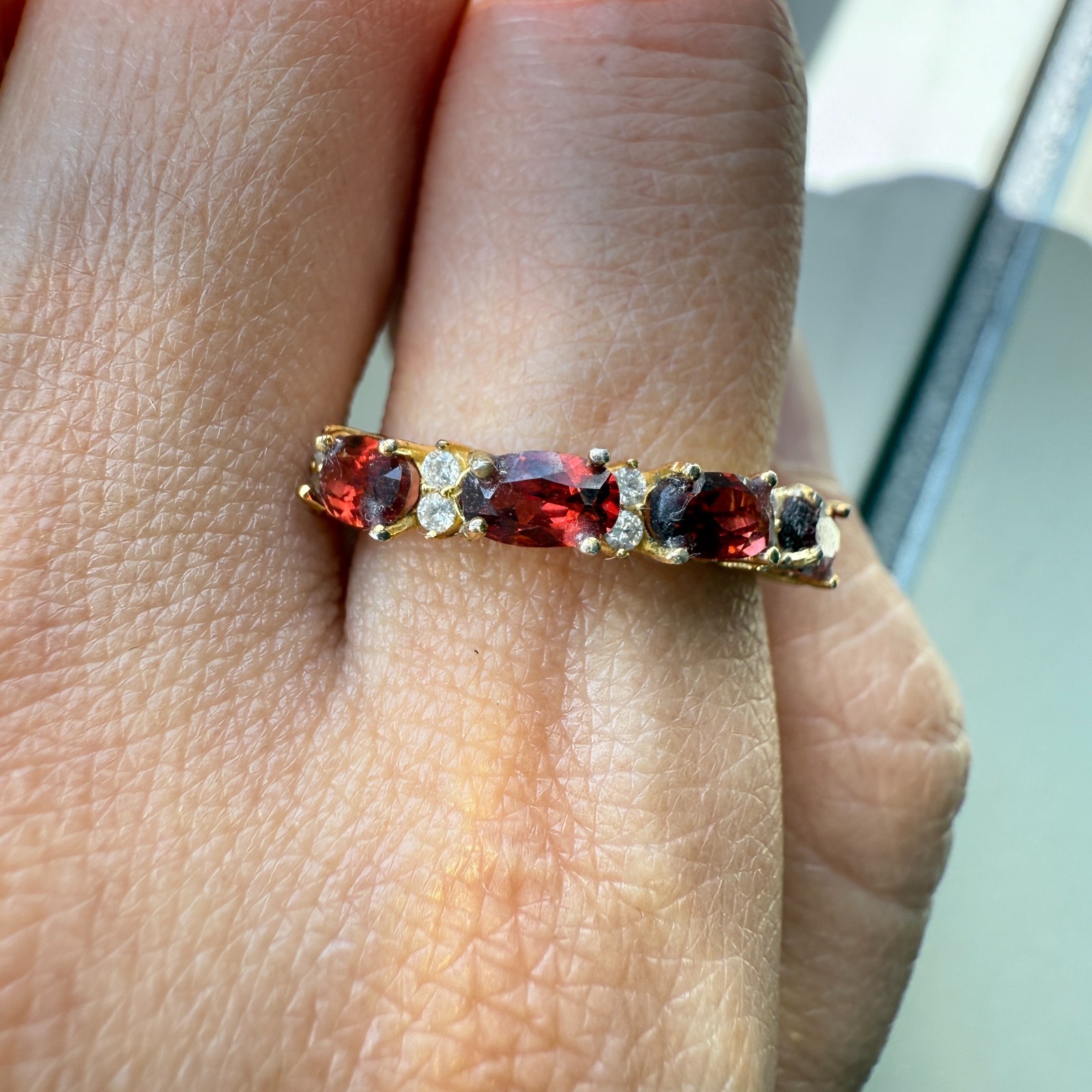 925 Sterling Silver Ring 5x3mm Natural Rhodolite Garnet Gemstone Zircon Beaded