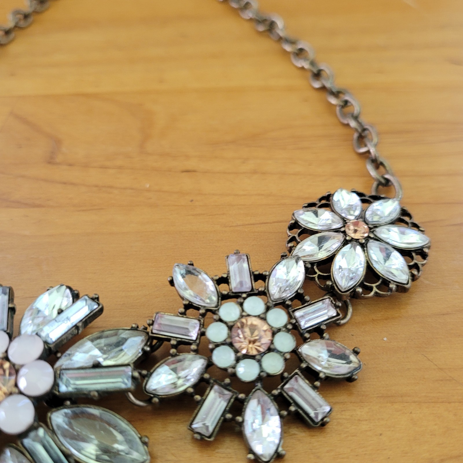 Rhinestone Floral Bib Statement Necklace Gold Tone Crystal Flower Collar