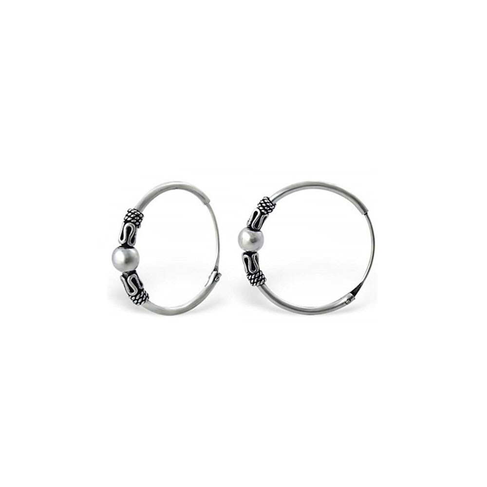 925 Sterling Silver Oxidized Tribal Bali Endless Hoop Earrings for Women & Girls