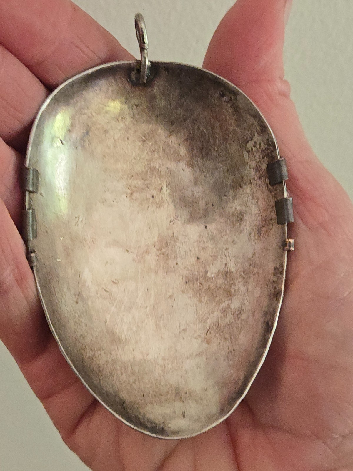 Large MCM Mexico Modernist Copper Silver Hammered Mayan Aztec Mask Pendant