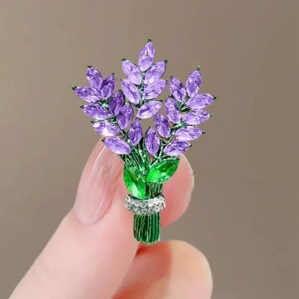 Purple Lavender Crystal Flower Brooch Elegant Rhinestone Pin Gift for Women New