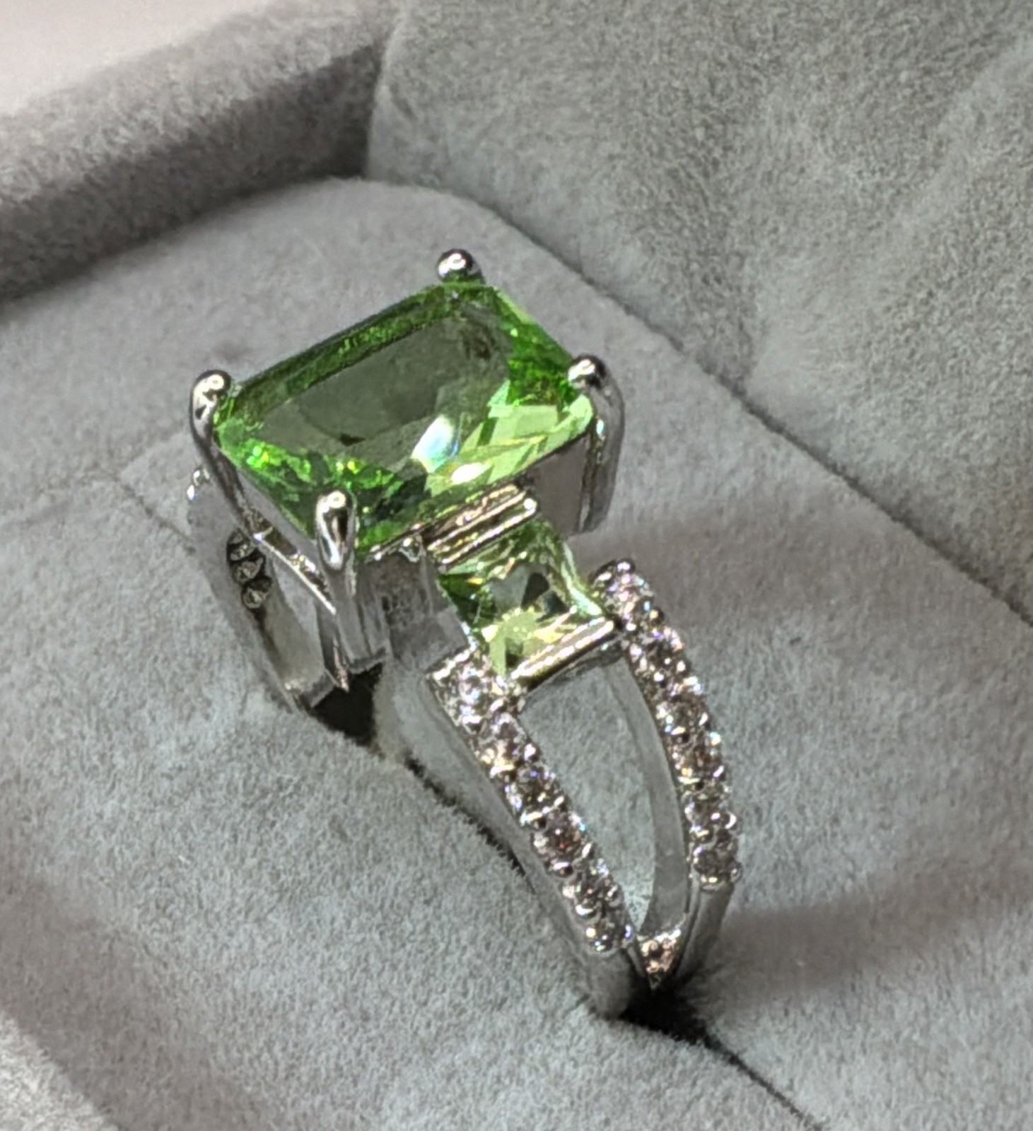 PERIDOT RING – 10X8mm Or 3.0ctw – Peridot & White Accents – .925 Sterling Silver