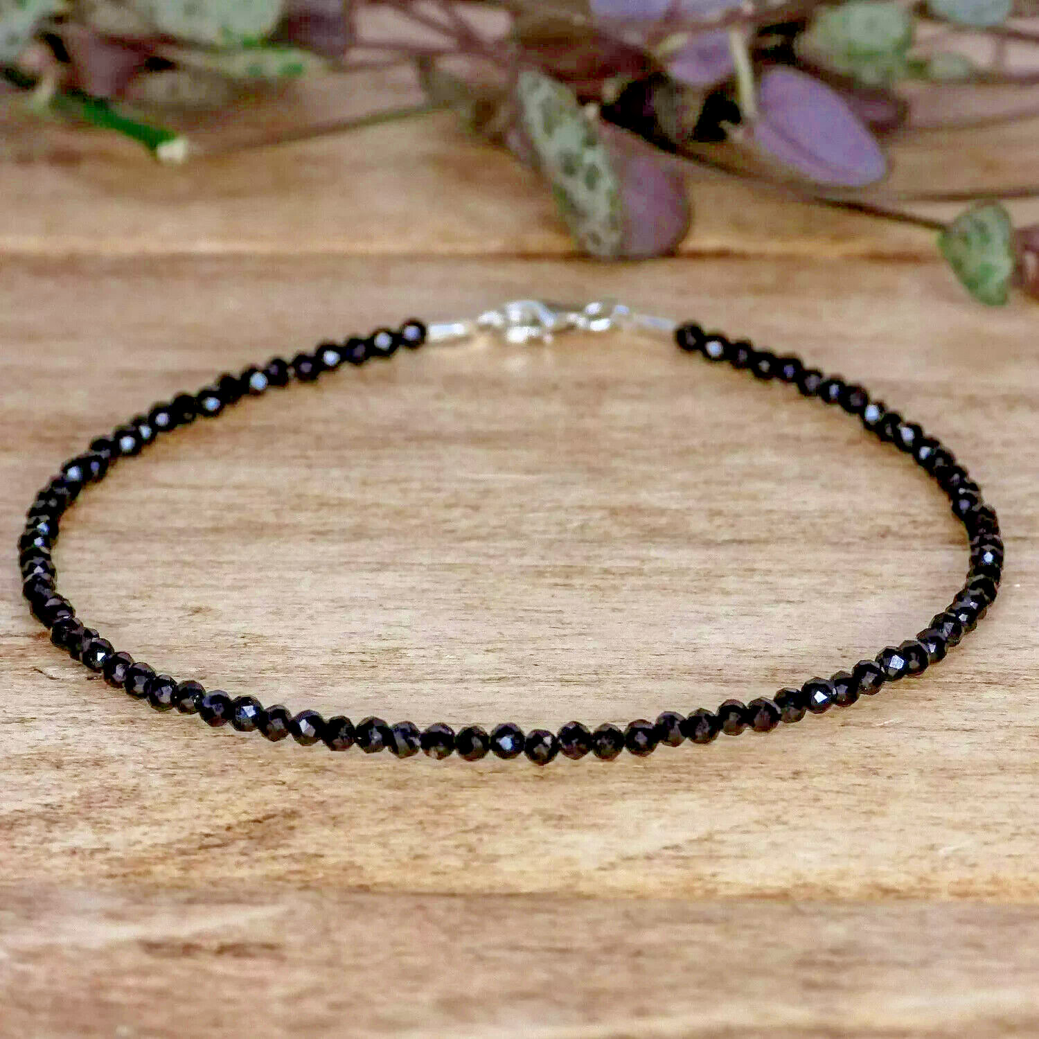 Natural Black Tourmaline Beaded Anklet Compact Crystal Healing Reiki Gift