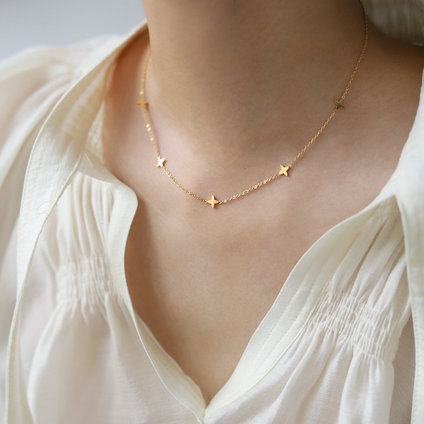 Women 14K Gold Stainless Steel Star Chain Necklace Choker Gift AG