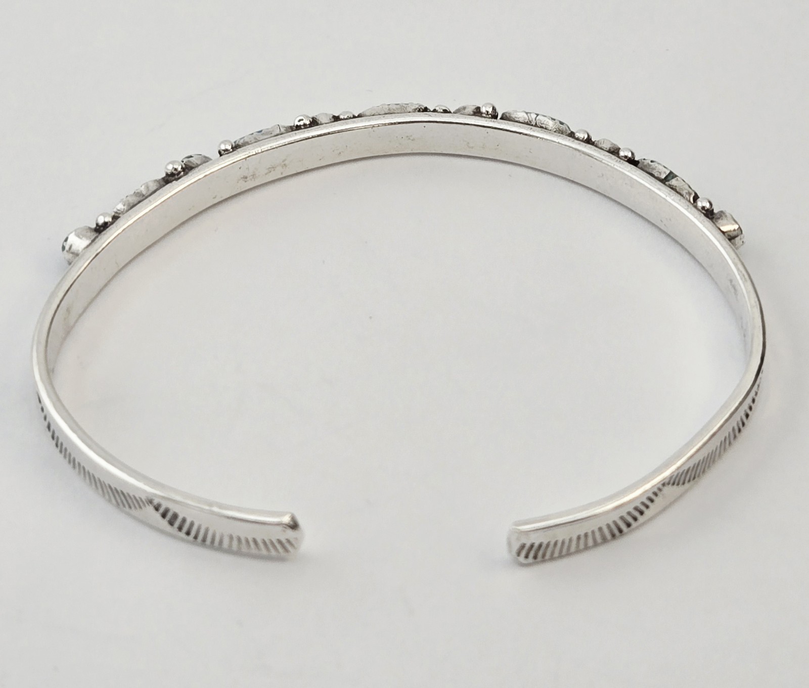 VTG Native Zuni Green Blue Turquoise Cabochon Sterling Silver 6″ Cuff Bracelet
