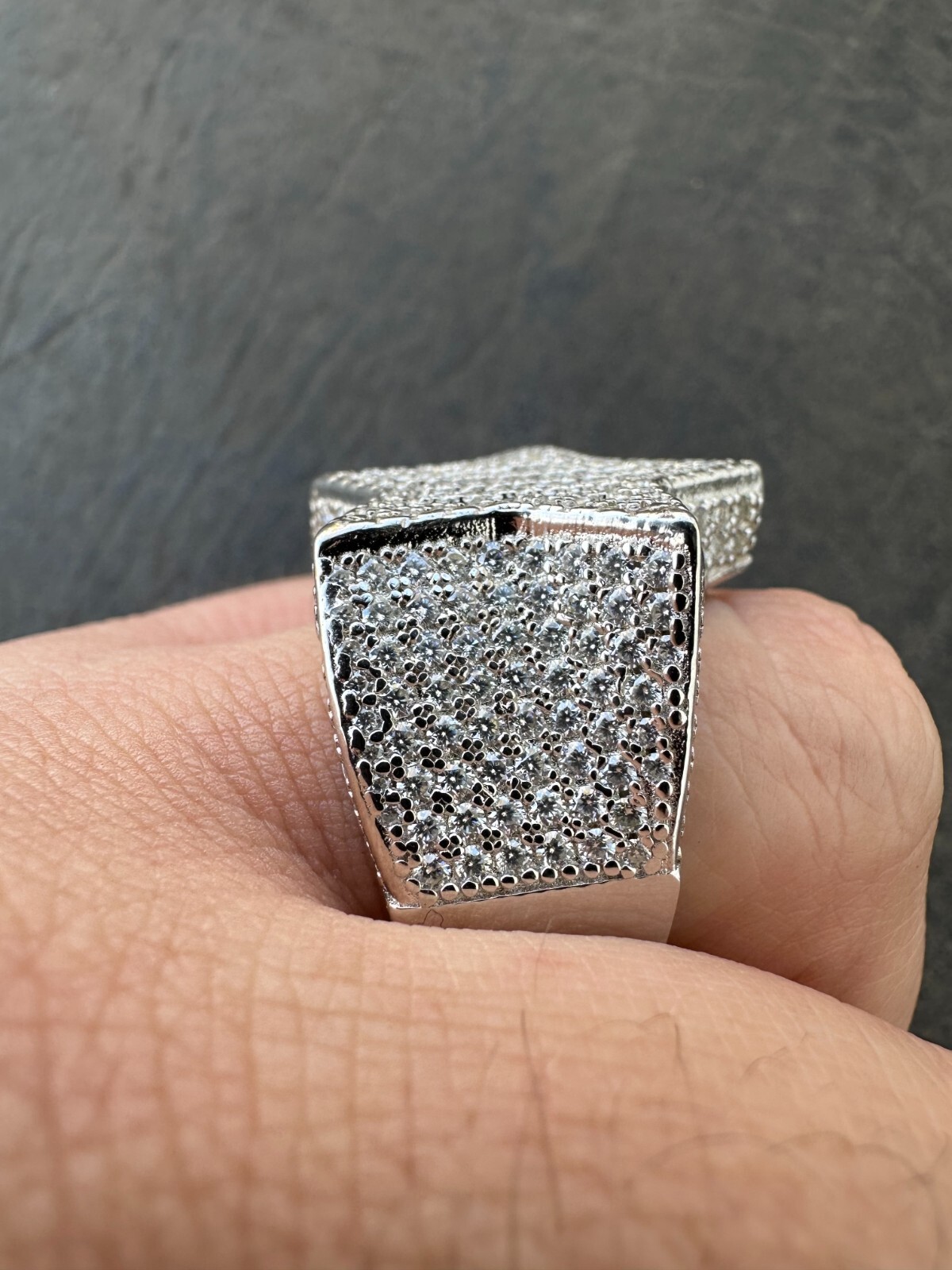MOISSANITE Real 925 Silver Iced Baguette Star Shape Ring Passes Tester Hip Hop