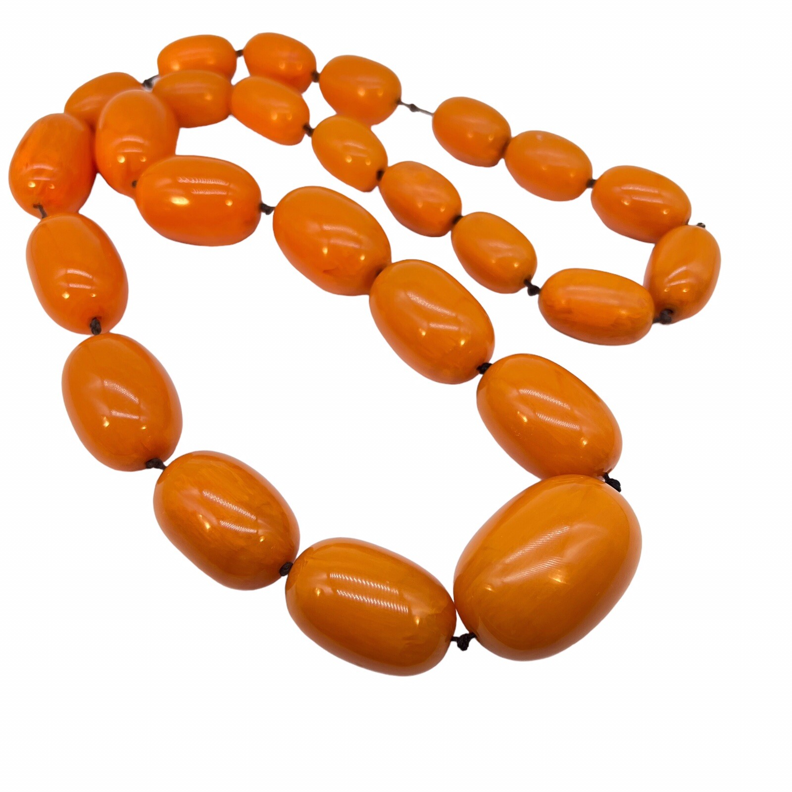 Deco Bakelite Amber Bead Necklace Graduated Egg Yolk Butterscotch 290g 36” B13