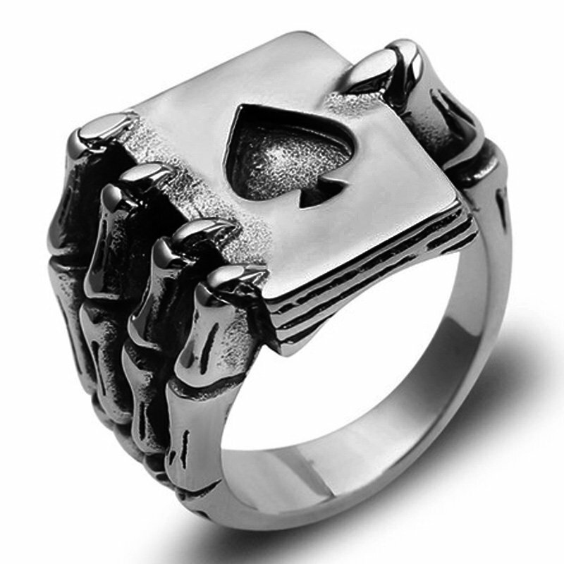 MENDEL Mens Skull Claw Lucky Casino Poker Ring Jewelry Stainless Steel Size 7-15