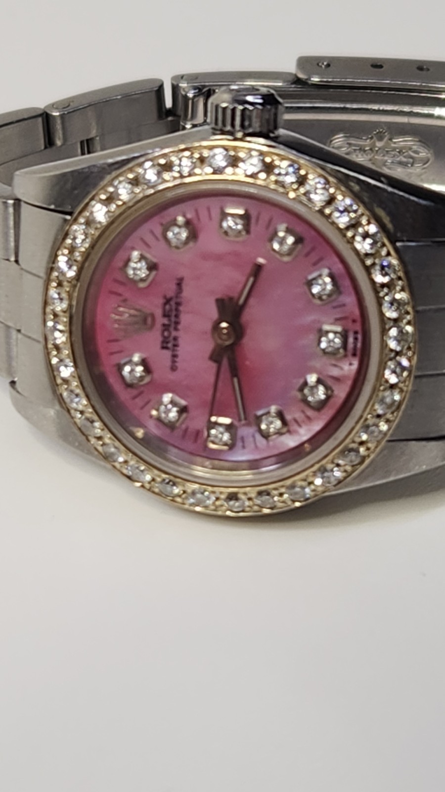 2000 Rolex Oyster Perpetual 76030 Ladies Watch 24mm SS Diamond Bezel