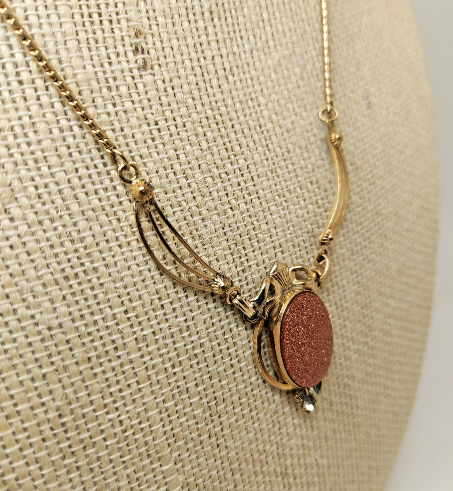 Vintage 1/20 12k Gold Filled Goldstone Sandstone Lavalier Necklace