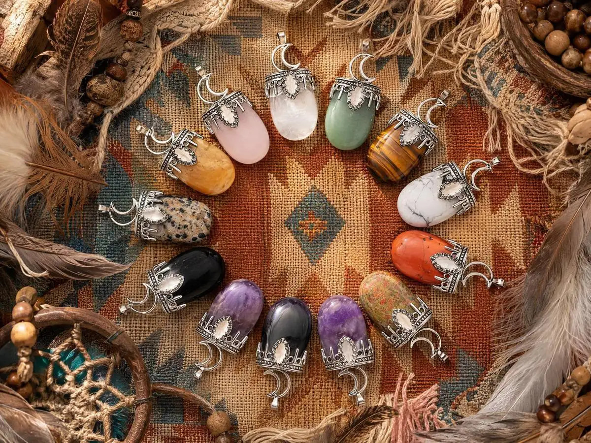 6PCS Healing Crystal Crescent Moon Pendant for DIY Jewelry Making Wholesales