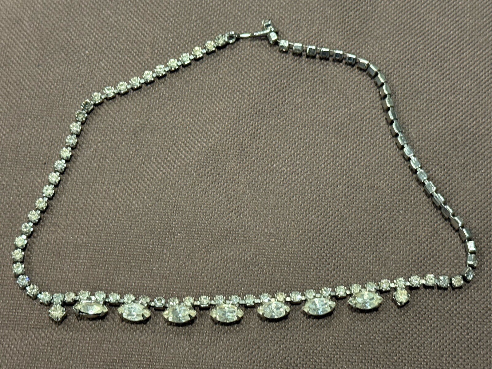 Vintage Womens Dangle Diamond Accent Silver Tone Ladies Necklace Bright Shiny
