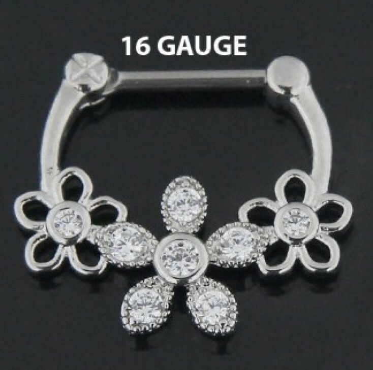 Daisy Flower Septum Floral CZ Piercing Clicker 16g (1.2mm) 316L Surgical Steel