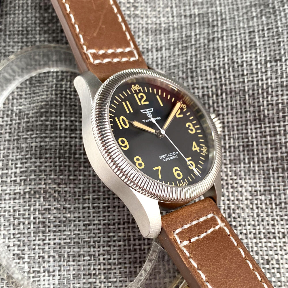 Tandorio 39mm Coin Bezel Pilot Black/Beige 20ATM Diver NH35 Automatic Men Watch