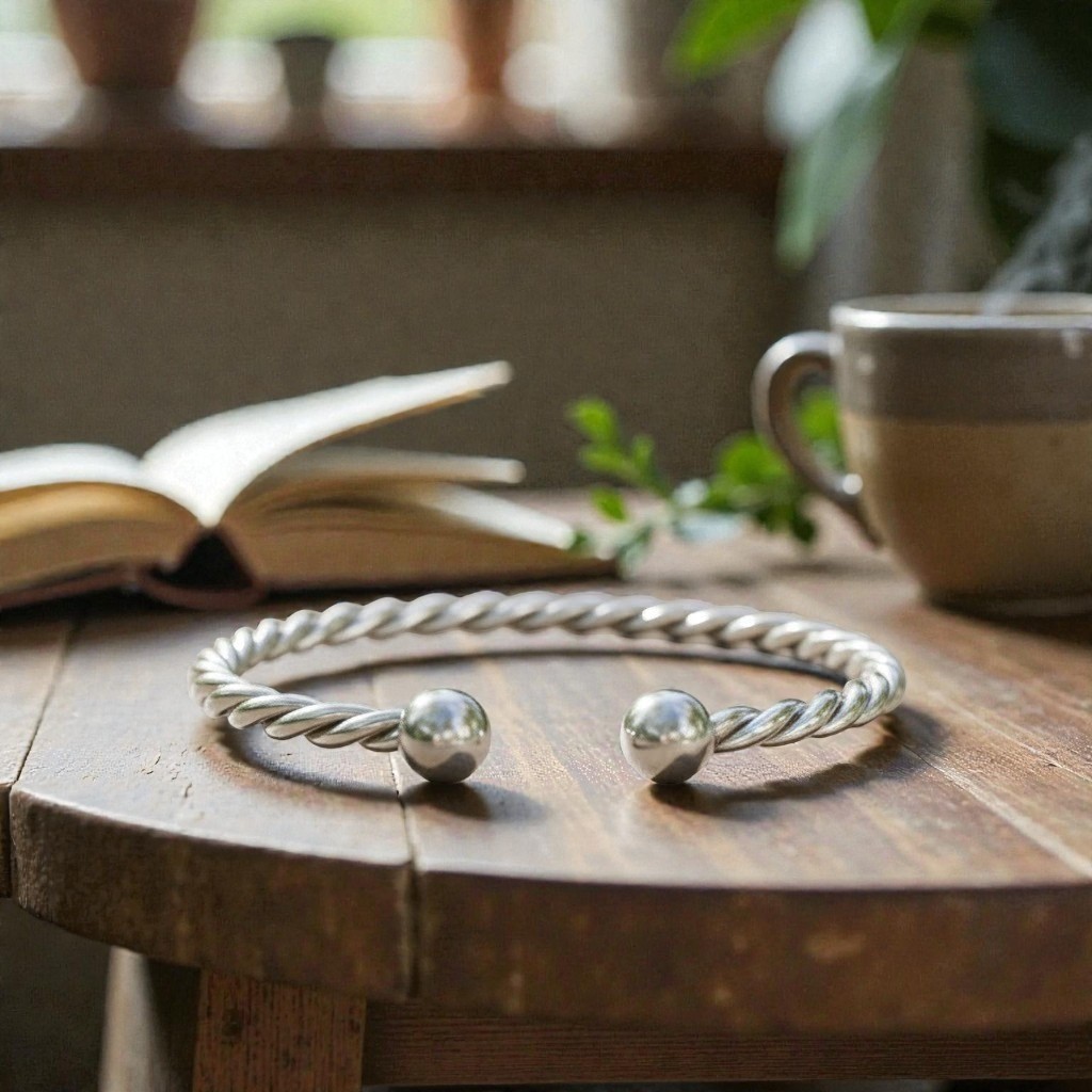 925 Sterling Silver Twisted Rope Ball Cuff Bracelet – Adjustable Engraved Bangle