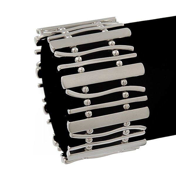 Polished Silver Plated Bars & Bead Flex Bracelet – 18cm Length