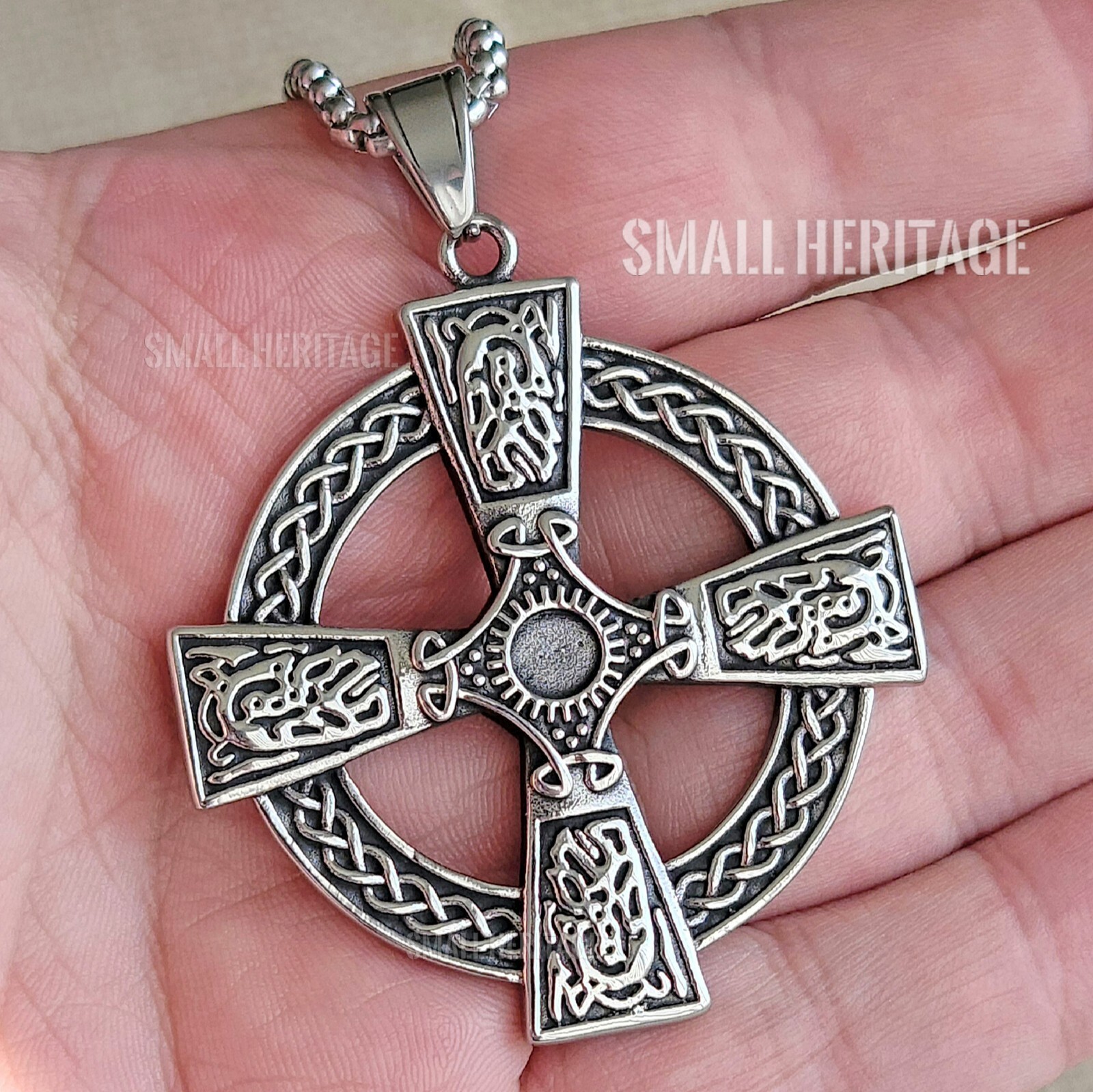 Large Celtic Cross Necklace Stainless Steel Irish Christian Pendant Chain Men