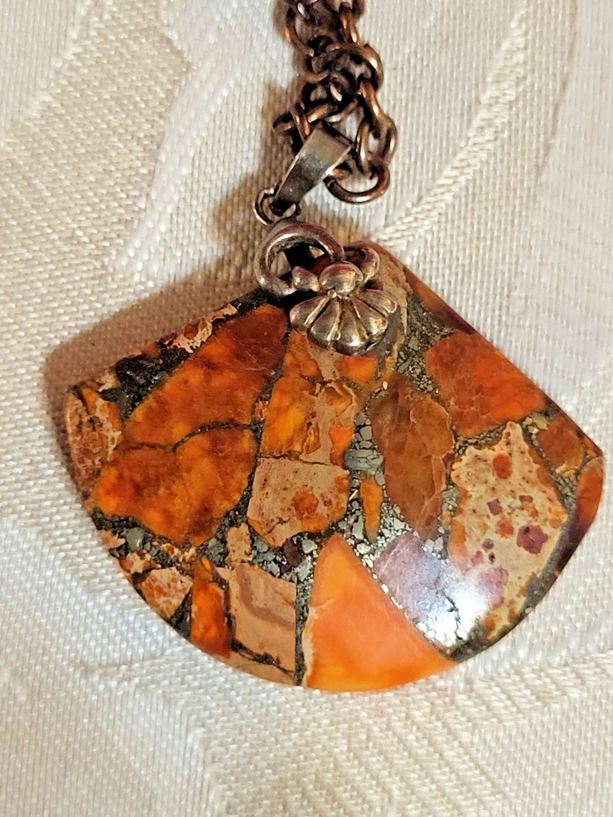 Maligano Jasper Pendant on Copper Chain Necklace 25″ with 3″ Extension