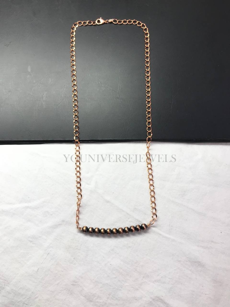 6MM Copper Pearl Beads Handmade Chain Necklace Minimal Beaded Jewelry, Gift Her