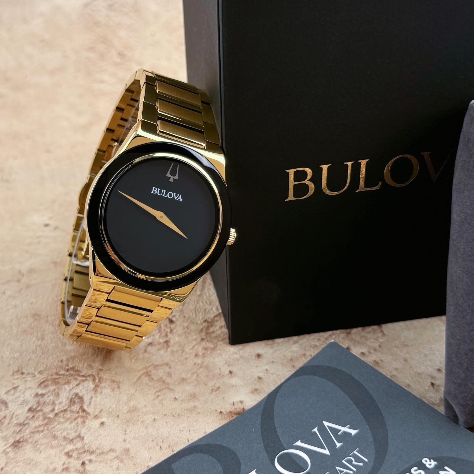 New Bulova Millennia Quartz black Dial Gold chain Men’s Watch 97A183