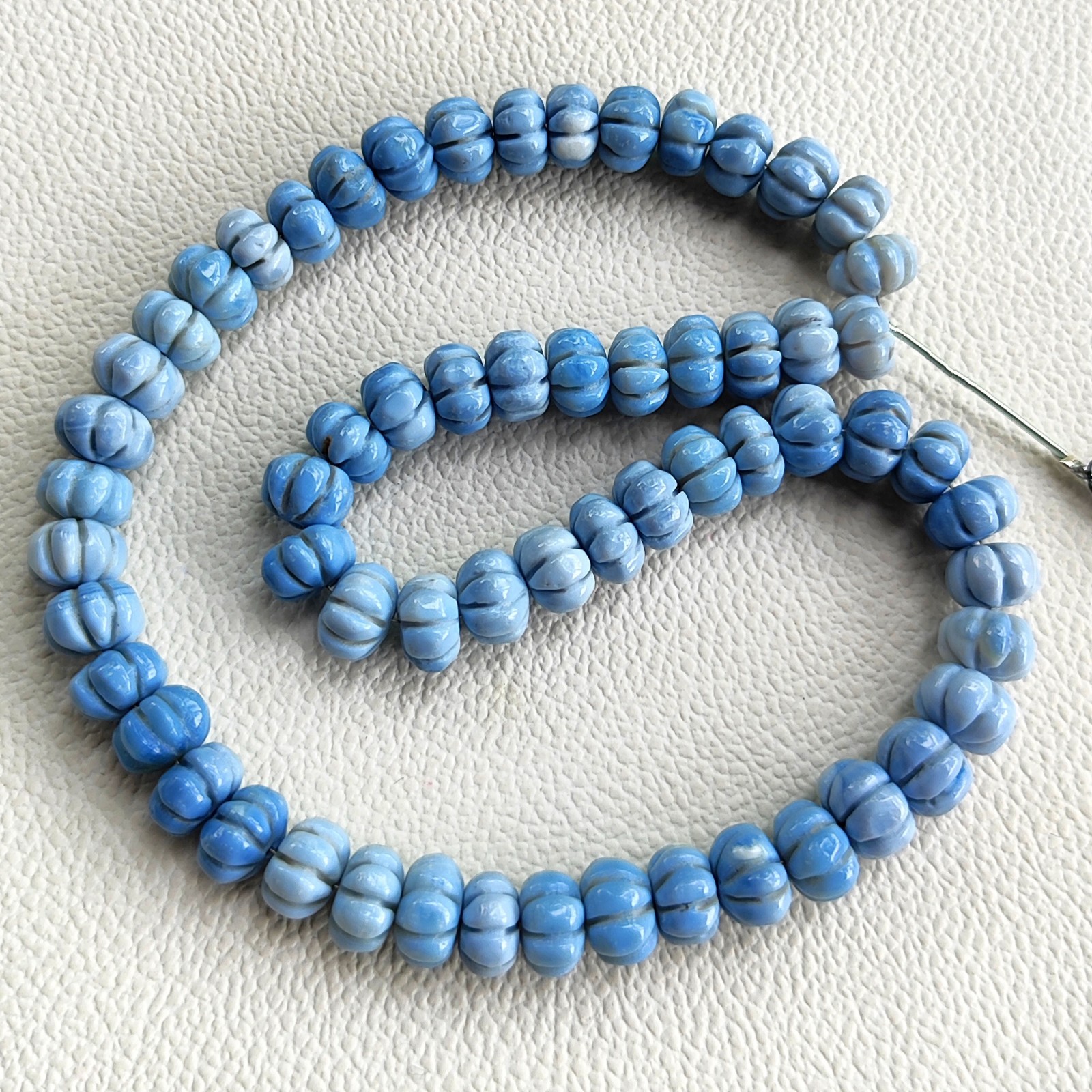 Blue Opal 8-10mm Pumpkin Carved Beads 15″ Strand Peruvian Gemstones for Jewelry