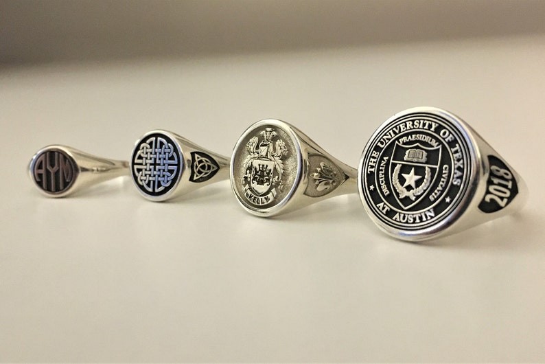 Custom Silver Signet Ring Family Crest Coat of Arms Fleur-de-Lis Gift Men