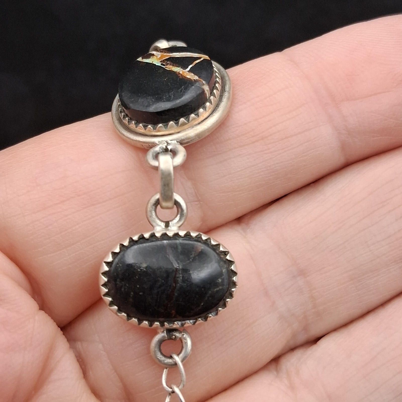 Blackjack Turquoise Bracelet Sterling Silver Native Southwestern Style 6-8.5