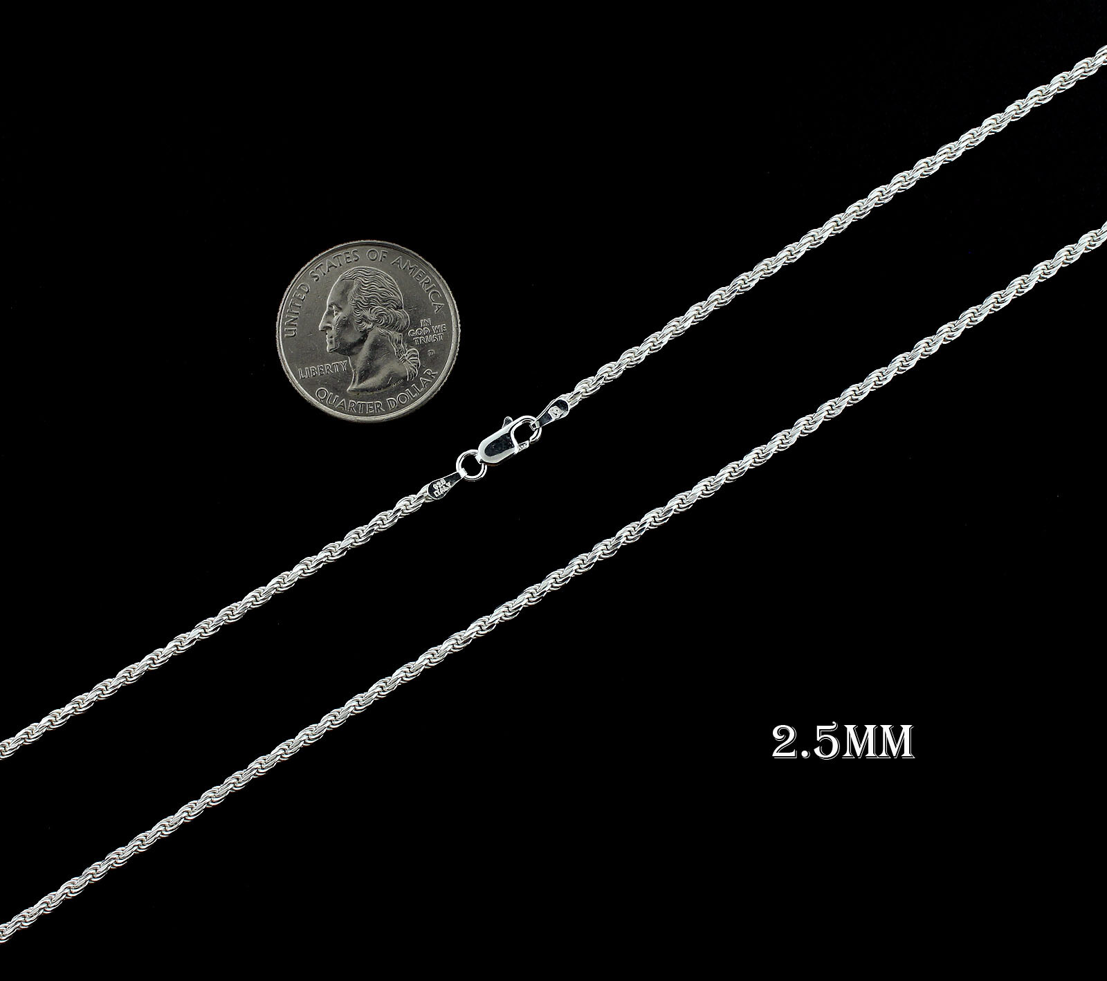 2.5MM Solid 925 Sterling Silver Italian DIAMOND CUT ROPE CHAIN Necklace ITALY