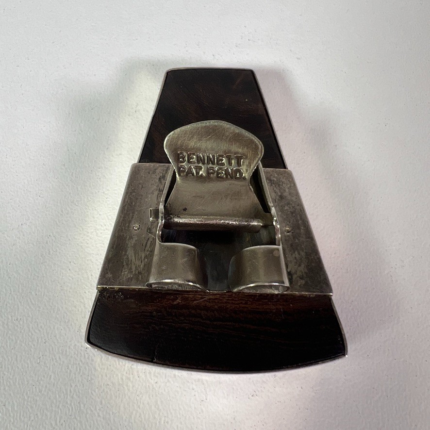 Vintage Bennett Pat. Pend. Sterling Silver Brown Wood Grain Stone Bolo Tie Clasp