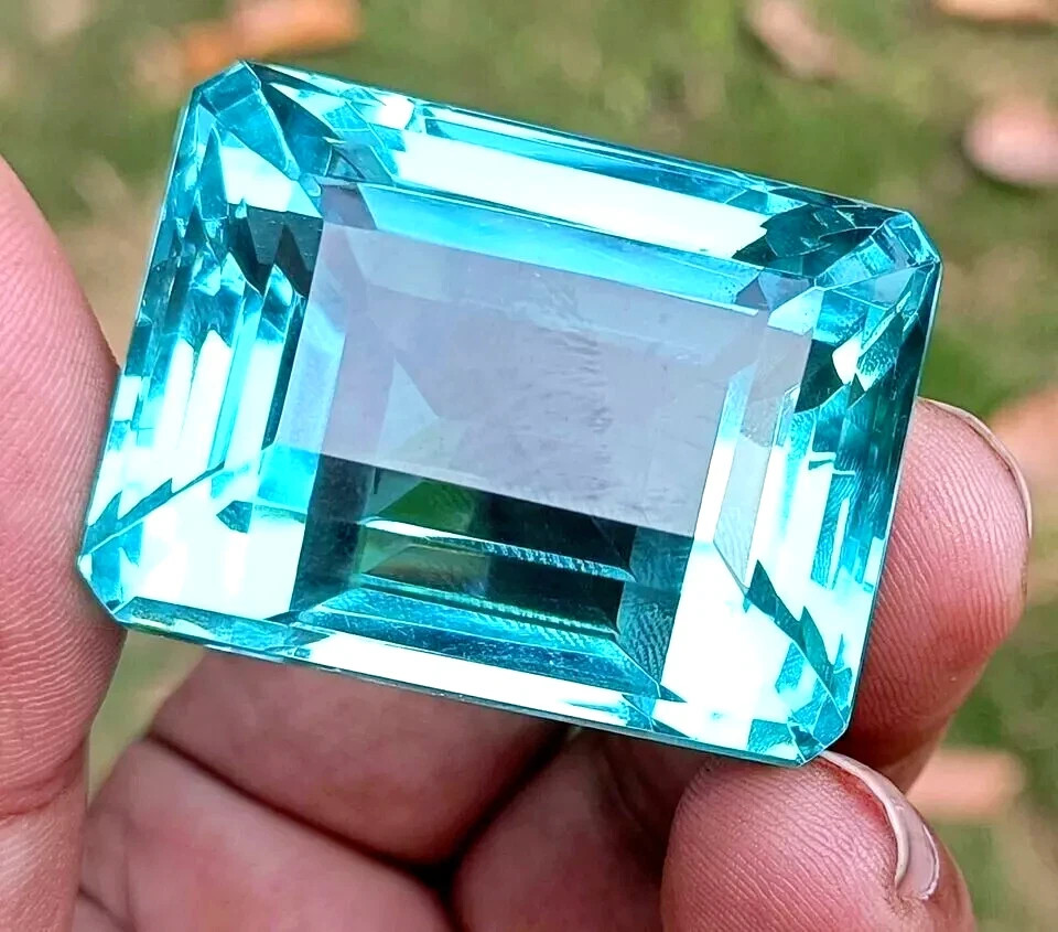 101 CT Flawless Sky Blue Aquamarine Emerald Cut Certified Loose Gemstone