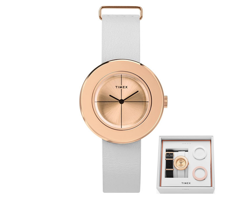 Timex Variety TWG020200 Ladies Rose Gold Watch Gift Set Extra Strap Bezels 34mm