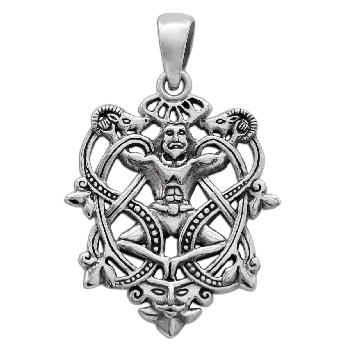Sterling Silver Cernunnos Celtic Knot Pendant – Wiccan Horned God – Dryad Design