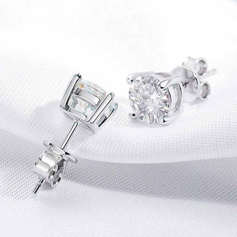 0.1-2ct Round Cut Real Moissanite Stud Earrings Gift S925 Silver Platinum Plated
