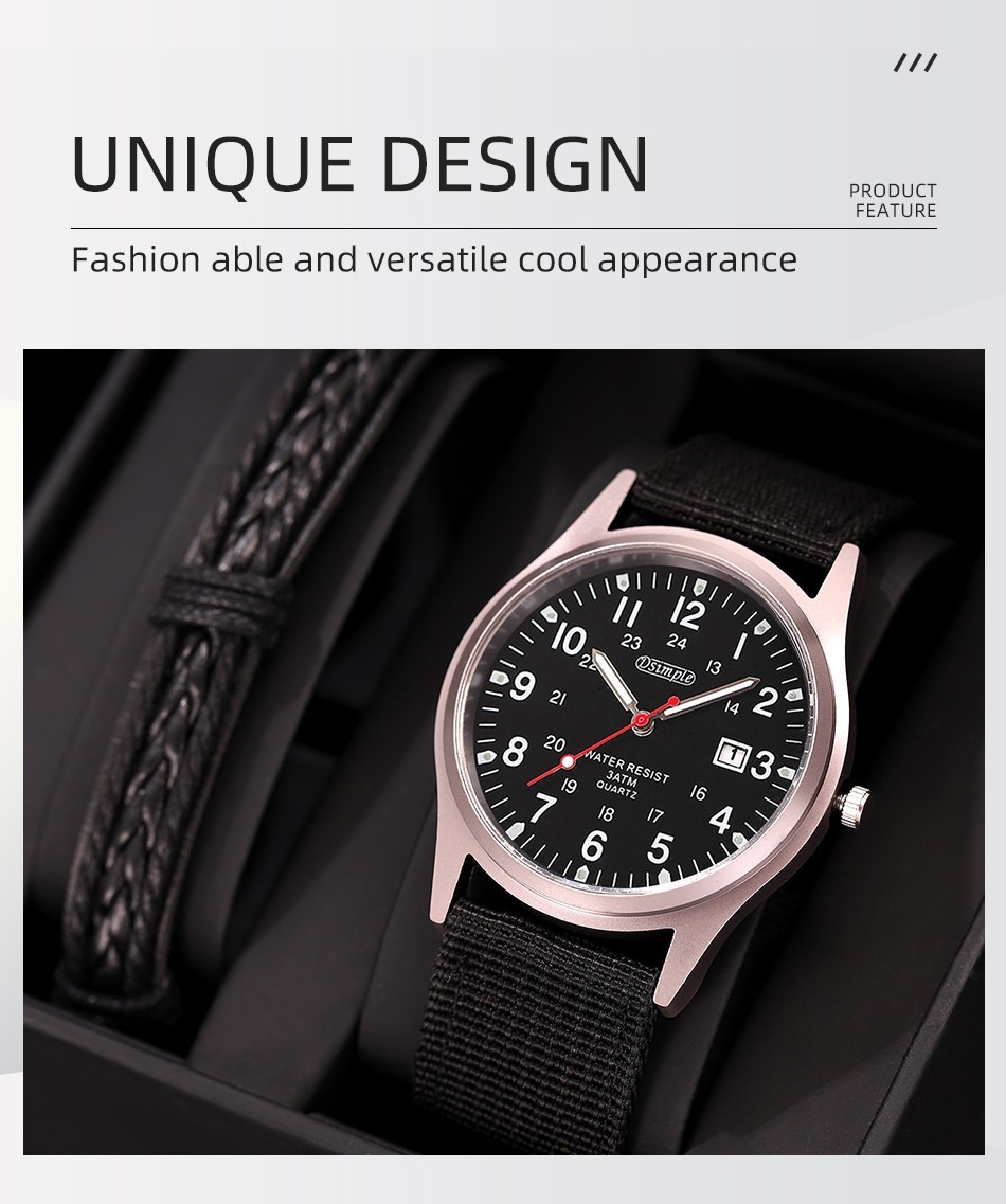 Men’s Military Army Luminous 24 Hours Dial Nylon Strap Date Quartz Wrist Watch