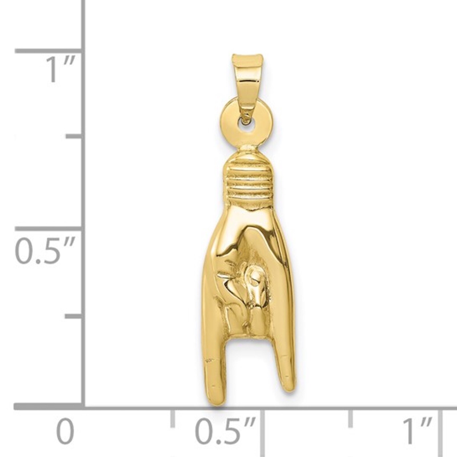 10k Gold Italian 3D Hand Cornuto Charm, 10K Real Gold 1″ Mano Cornuto -10K6393