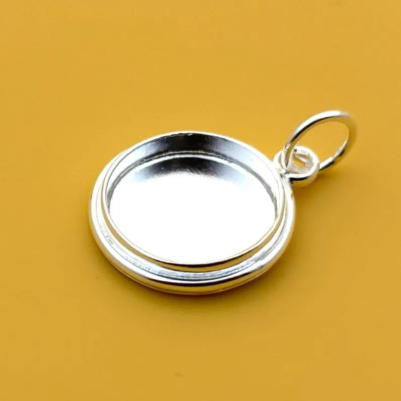 925 Sterling Silver 8mm Round Bezel Pendant Setting Blank Jewelry Making