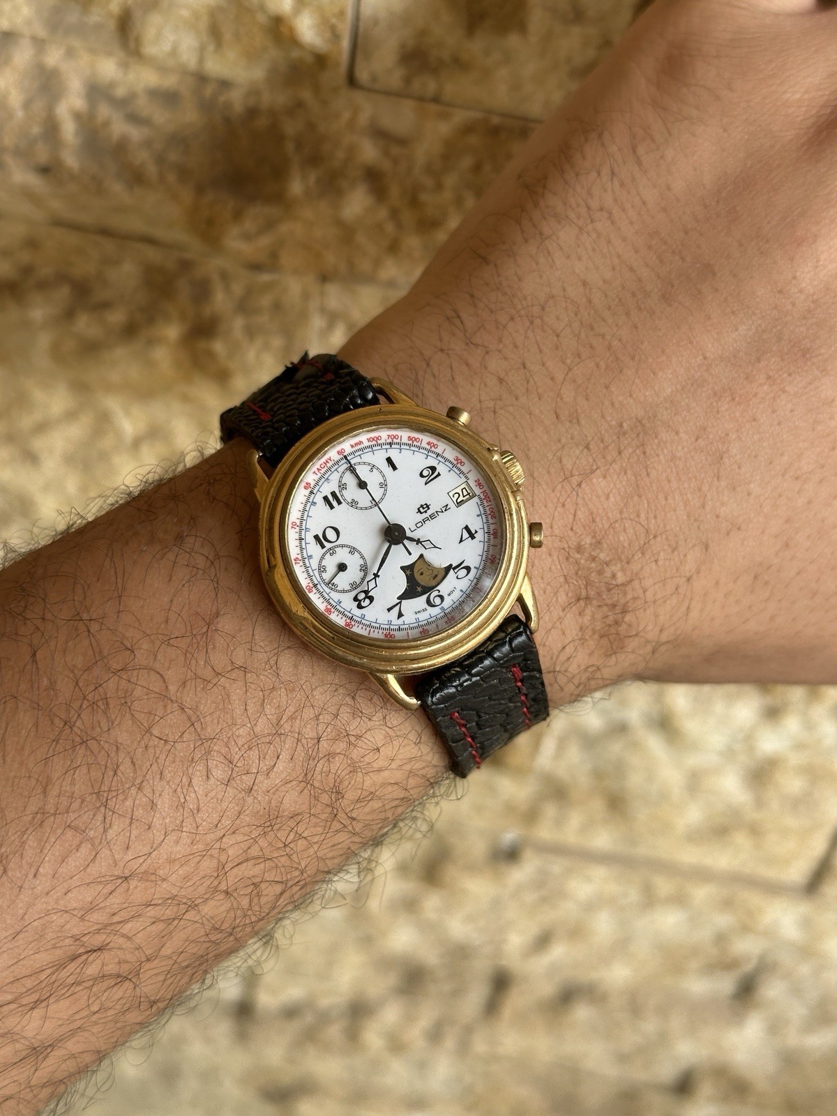 Vintage Lorenz Chronograph Moonphase Valjoux 7768 Mechanical Gold Plated 39mm