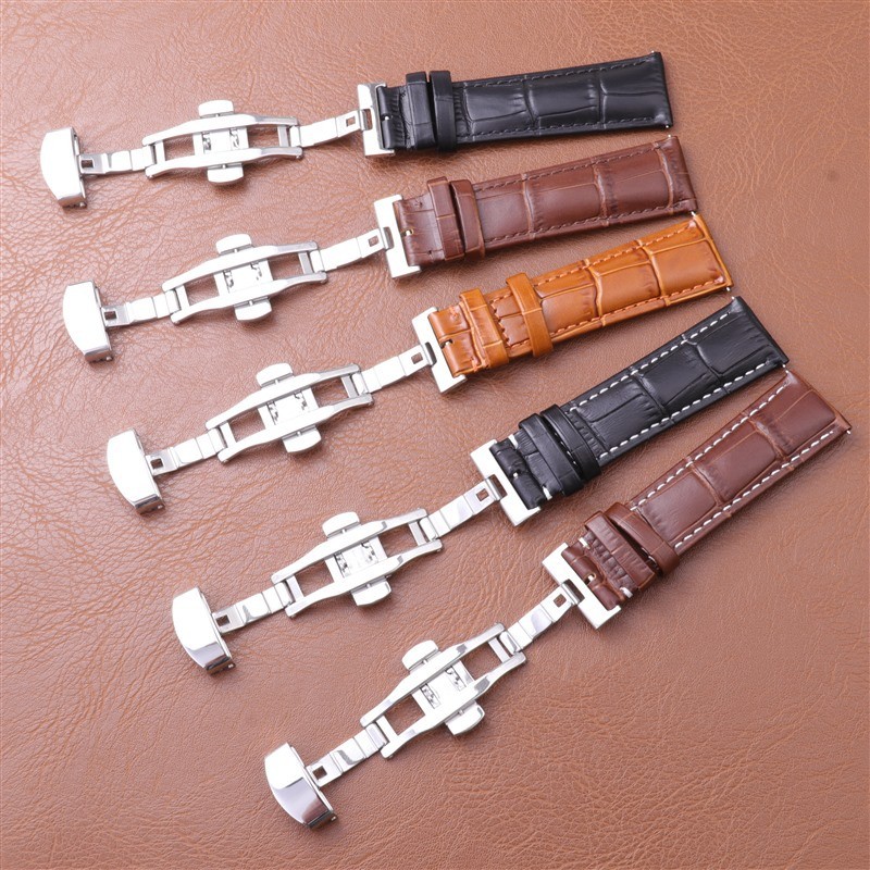Premium Crocodile Grain Genuine Leather Watch Strap Butterfly Buckle Band12-24mm