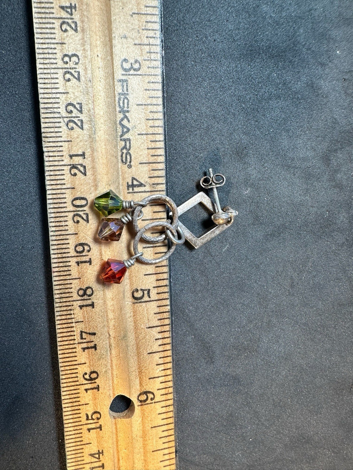 6.00g Sterling Silver Vintage 925 Multicolor Crystal Dangle Earrings Geometric