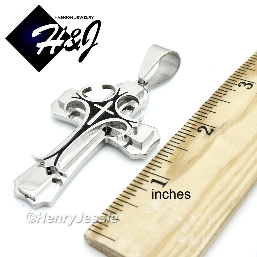 18-40″MEN Stainless Steel 9mm Silver Chain Bracelet Black Plated Cross Pendant*H