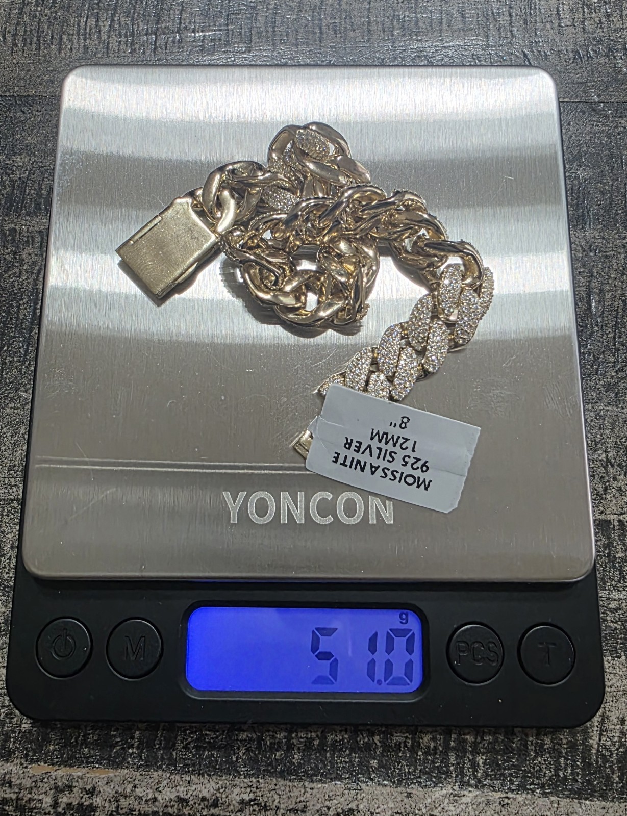 Iced Out Moissanite 12mm Miami Cuban COMBO Chain & Bracelet Gold over 925 Silver