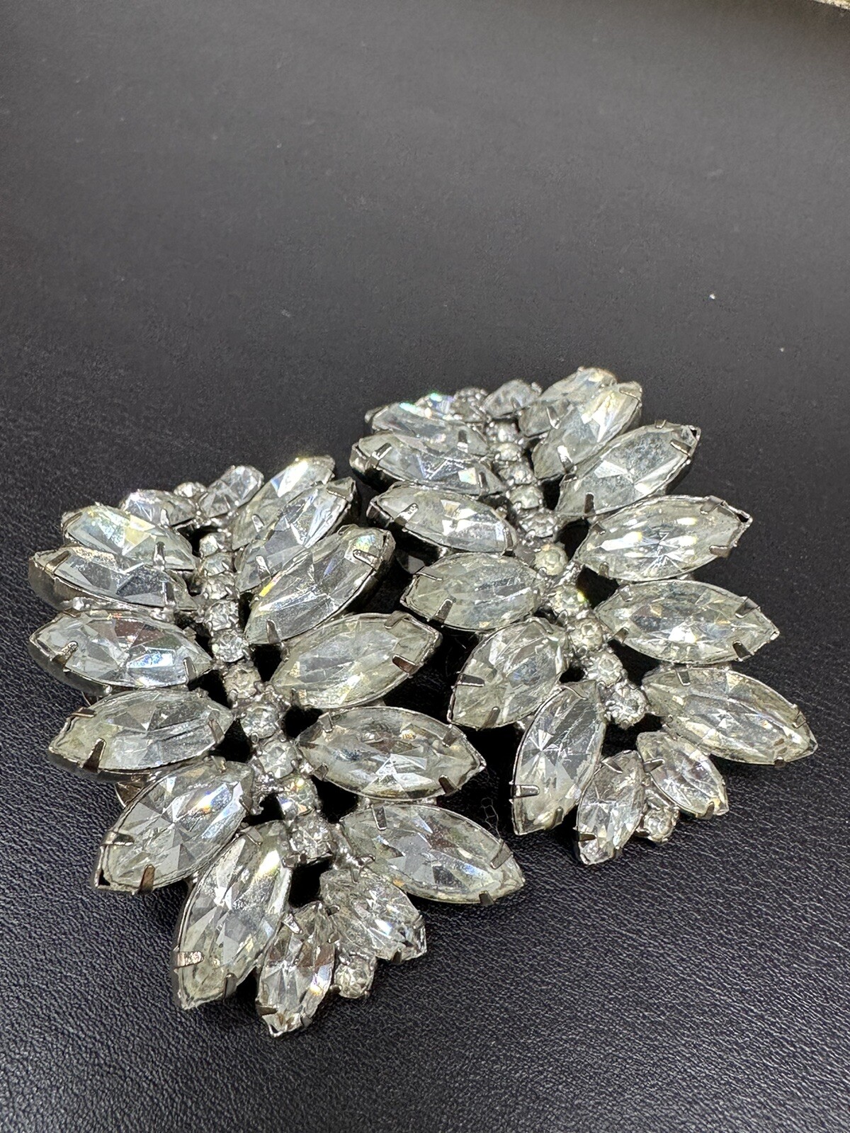 Stunning Vintage Shoe Clips Clear Colorless Marquise Rhinestone Silver-tone