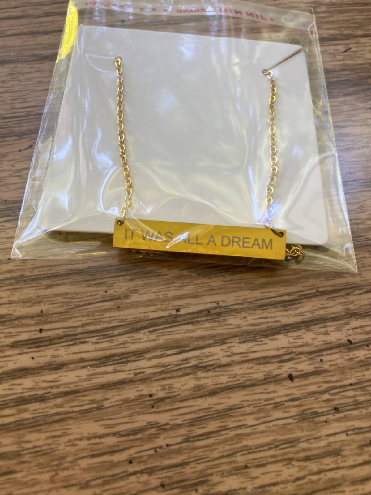It was all a dream necklace stainless steel bar gold