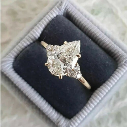 Lab-Created 2.80 Ct Diamond Pear Cut Engagement Ring 14K Yellow Gold FN