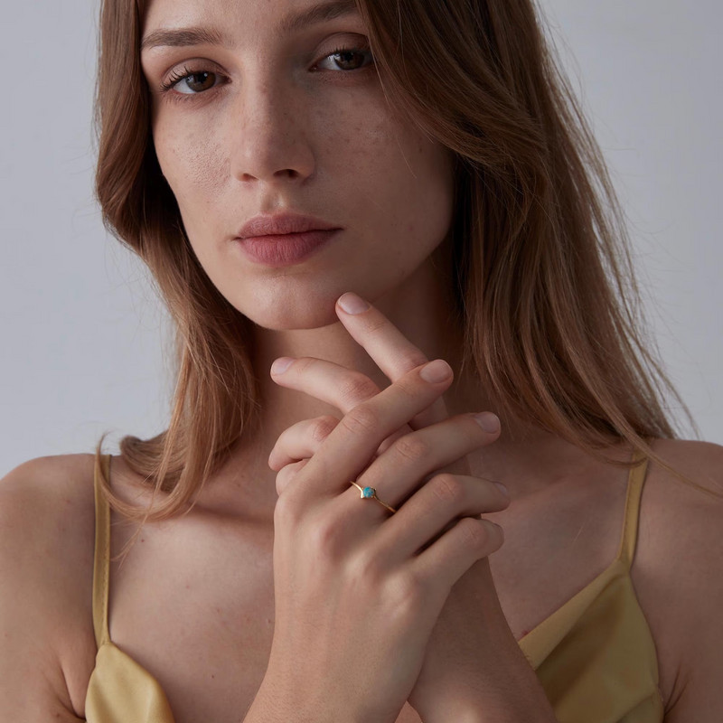 Dainty Natural Opal Stacking Thin Ring in 925 Sterling Silver